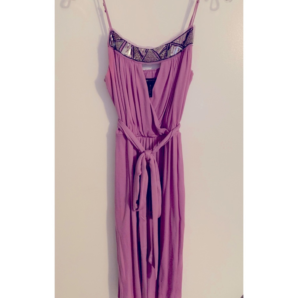 BCBGMaxAzria Lavender Peekaboo Spaghetti Strap V- Neck Dress with sequence